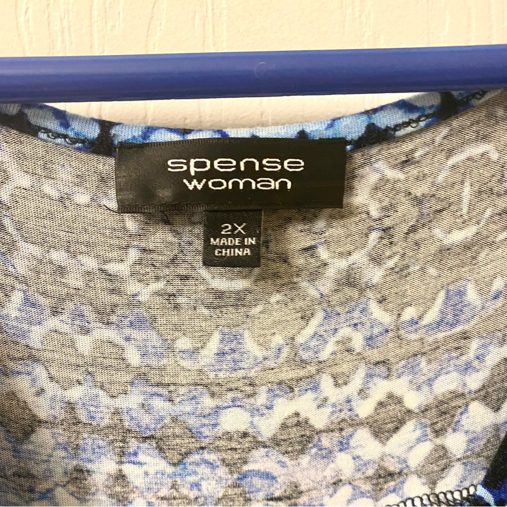 Spense Plus Size Blue Sleeveless V Neck Dress - Picture 4 of 8